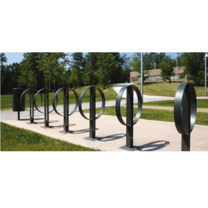 Round bicycle stand with foot and mounting flange