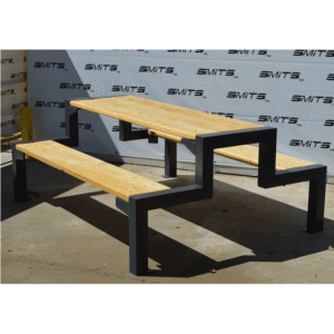 Outdoor table with two benches