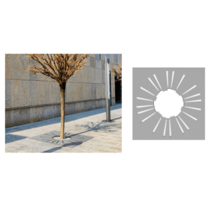 Cut-out metal protection for tree roots